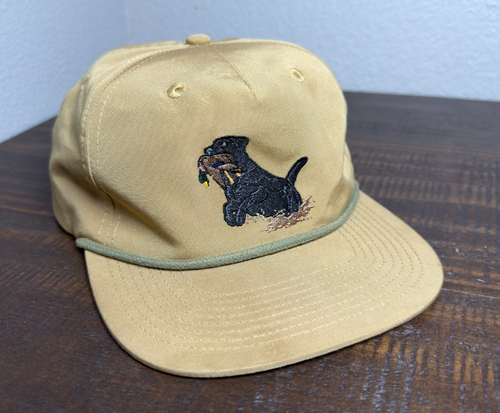 Duck Camp Sagebrush Khaki Black Lab Hat Adjustable 5 Panel Snapback Cap Hunting